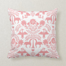 Otomi Print, White & Light Pink Boho Throw Kissen