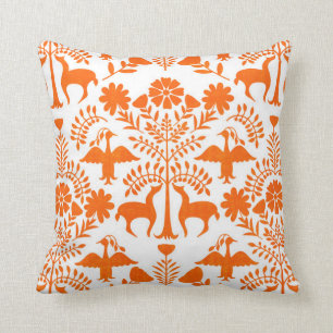 Otomi Print, White & Orange Boho Throw Kissen