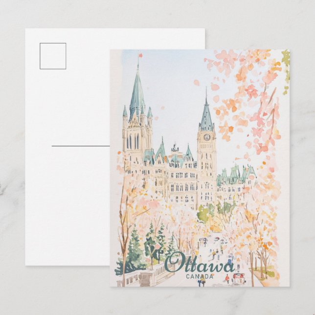 Ottawa Canada Gouache Paint Illustration Travel Postkarte (Vorne/Hinten)