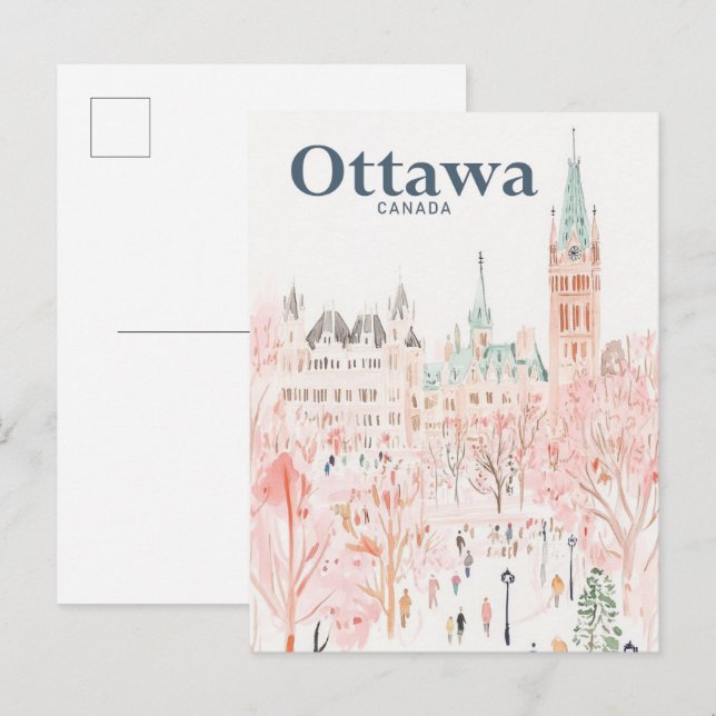 Ottawa Canada Watercolor Painting Travel Postkarte (Vorne/Hinten)
