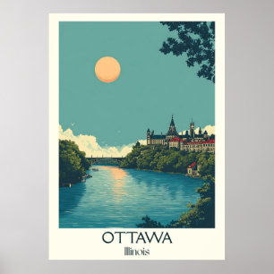 Ottawa Illinois Vintag River Bluff Travel Art Poster