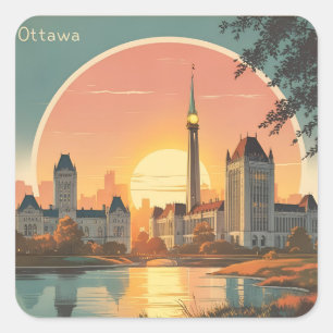 Ottawa Kanada Skyline – Fette Retro-Sonnenuntergan Quadratischer Aufkleber