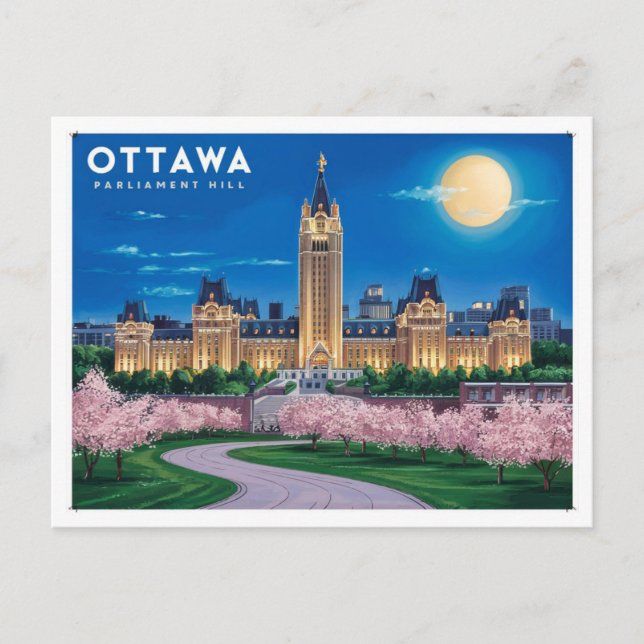 Ottawa Parlament Hügel Moonlight Postkarte (Vorderseite)