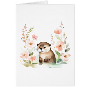 Otter Adorable Avec Fleurs Toutes Les Occasions