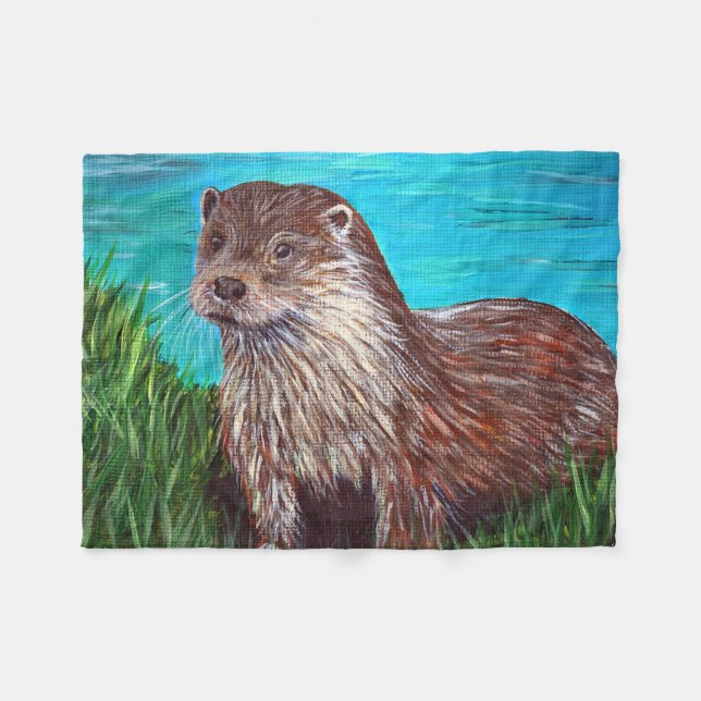 Otter an einem Fluss Malerei Fleecedecke (Vorderseite (Horizontal))