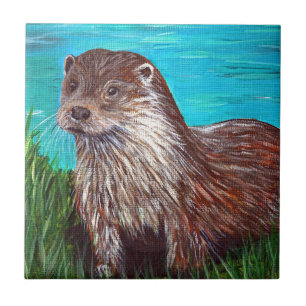 Otter an einem Fluss Malerei Fliese