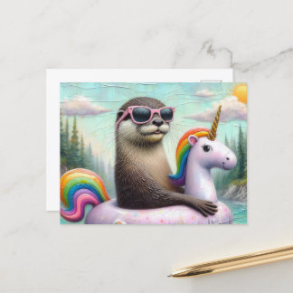 Otter auf einem Einhornfloß Postkarte