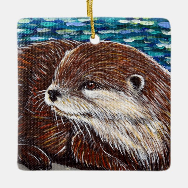 Otter auf einer Rockmalerei Keramikornament (Vorderseite)