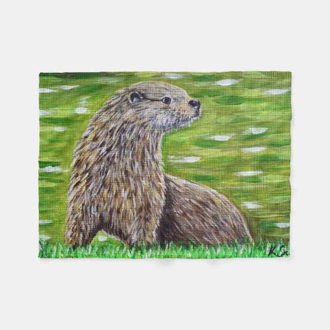 Otter auf einer Ufermalerei Fleecedecke (Vorderseite (Horizontal))