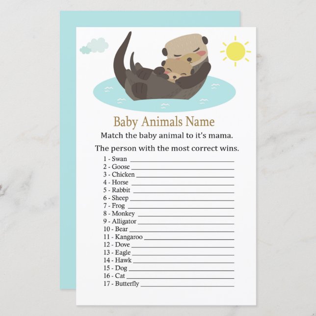 Otter Baby Animals Name Game (Vorne/Hinten)