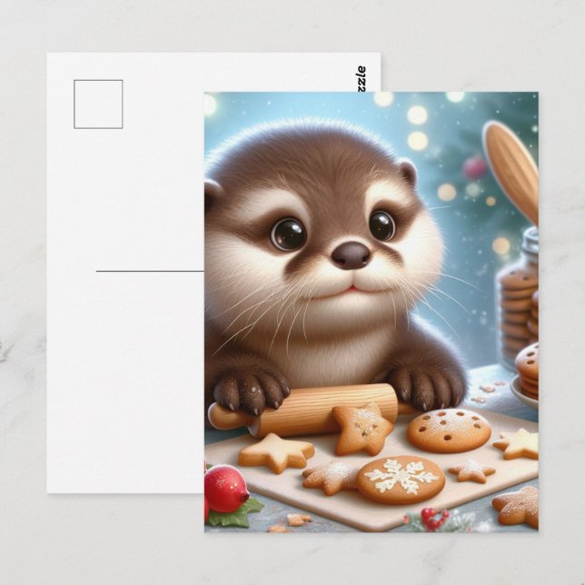 Otter Backen Weihnachtskekse Postkarte (Vorne/Hinten)