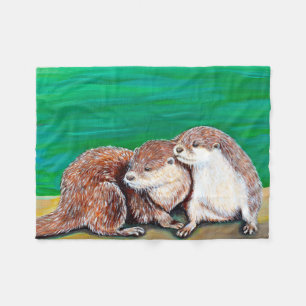 Otter Best Friends Malerei Fleecedecke