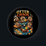 Otter Chaos Button<br><div class="desc">A playful illustration of mischievous otters splashing in water while enjoying snacks,  toys,  and summer fun in a burst of joyful chaos.</div>