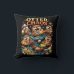 Otter Chaos Kissen<br><div class="desc">A playful illustration of mischievous otters splashing in water while enjoying snacks,  toys,  and summer fun in a burst of joyful chaos.</div>