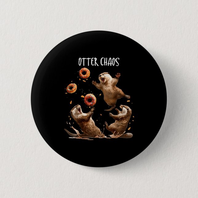 Otter-Chaos Lustiger Bagel-Kampf Seeotter Wortspie Button (Vorderseite)