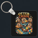 Otter Chaos Schlüsselanhänger<br><div class="desc">A playful illustration of mischievous otters splashing in water while enjoying snacks,  toys,  and summer fun in a burst of joyful chaos.</div>