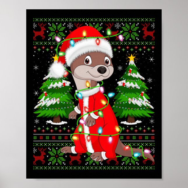 Otter Christmas Lights Santa Costume Ugly Xmas Swe Poster (Vorne)