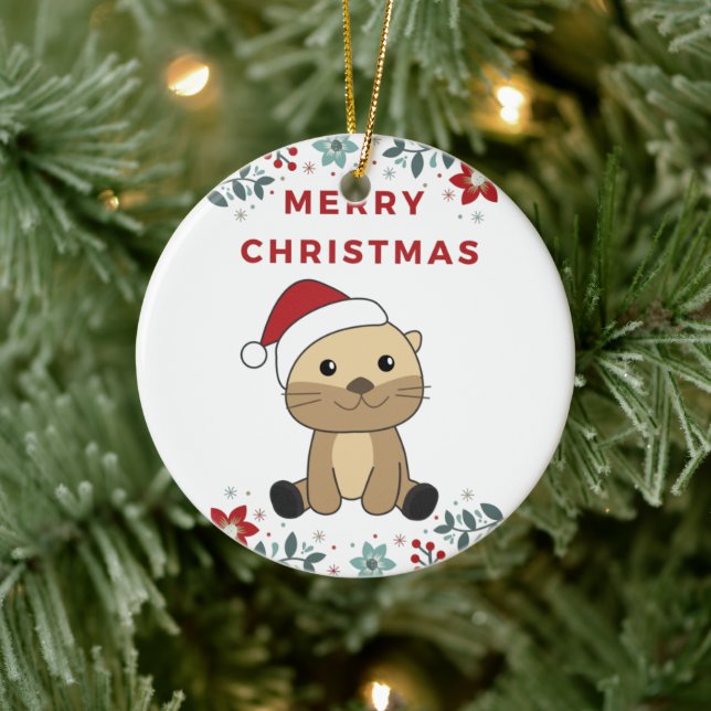 Otter Christmas Snow Winter Animals Otter Ceramic  Keramik Ornament (Baum)