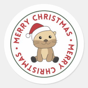 Otter Christmas Snow Winter Animals Otter Classic  Runder Aufkleber