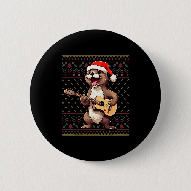 Otter Christmas Ugly Shirts Otter Playing Guitar X Button (Vorderseite)