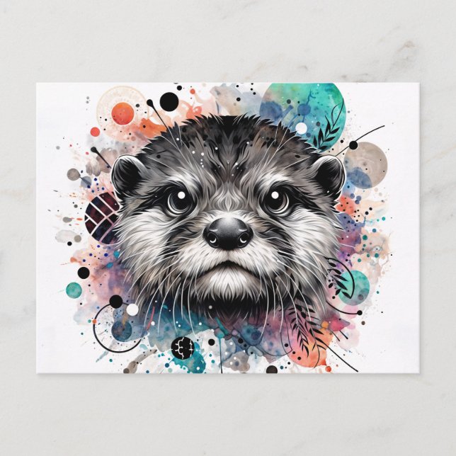 Otter Colorful Watercolor Art Postkarte (Vorderseite)