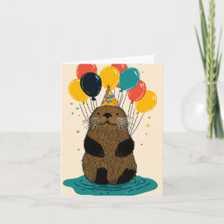 Otter d'anniversaire avec ballons Carte d'annivers
