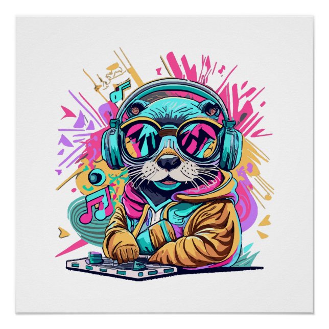 Otter DJ 90er Vibes Poster (Vorderseite)