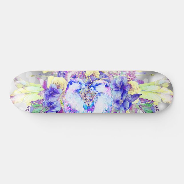 Otter Dreamcatcher Blue Yellow Floral Skateboard (Horizontal)