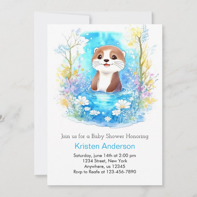 Otter Dreamscape Blue Boy Baby Dusche Einladung (Vorderseite)