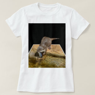 Otter Eating Fish, Ladys White T - Shirt