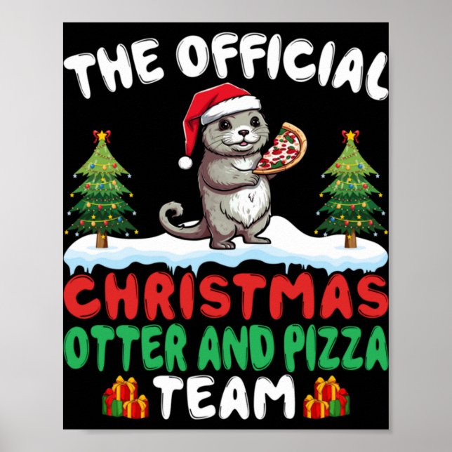 Otter Eating Zza Santa Hat Xmas Light Christmas  Poster (Vorne)