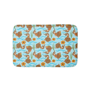 Otter-Familie Orange Blumen Florale Wasser-Tiere Badematte