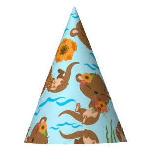 Otter-Familie Orange Blumen Florale Wasser-Tiere Partyhütchen