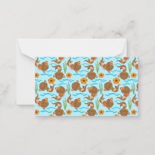 Otter Family Orange Flowers Floral Aquatic Animals Mitteilungskarte