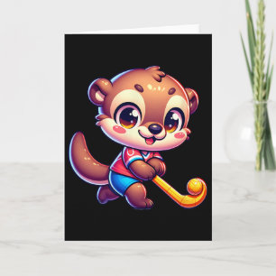 Otter Feldhockey Cartoon Spieler süße Sportmaskott Karte