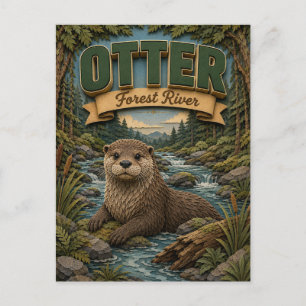 Otter Forest Fluss POPCUT Postkarte