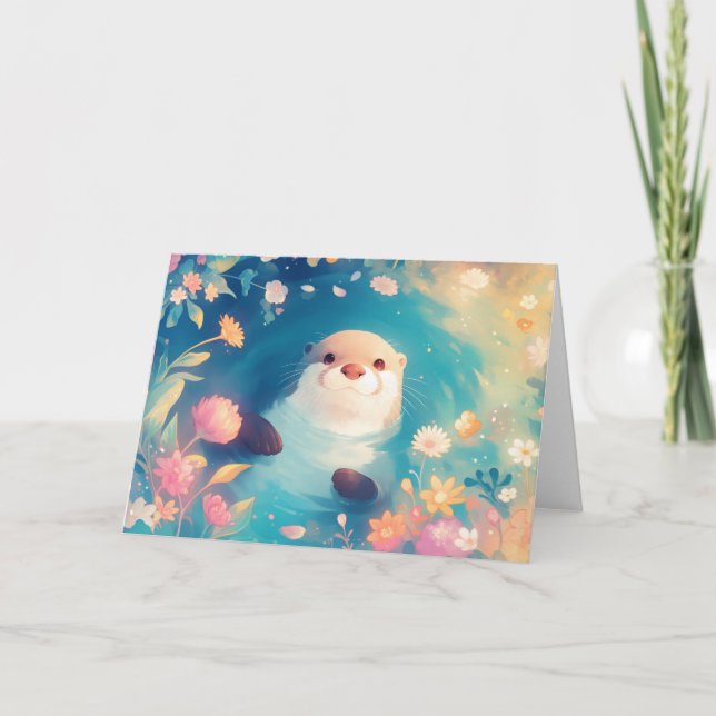 Otter Frolic in einem Teich von Blume Karte (Vorderseite)