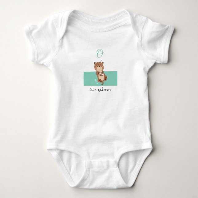 Otter ・ Fügen Sie Ihren Namen Niedlich Alphabet Mo Baby Strampler (Vorderseite)