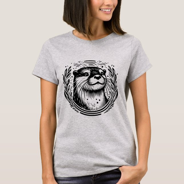 Otter Gesicht botanische Illustration T-Shirt (Vorderseite)