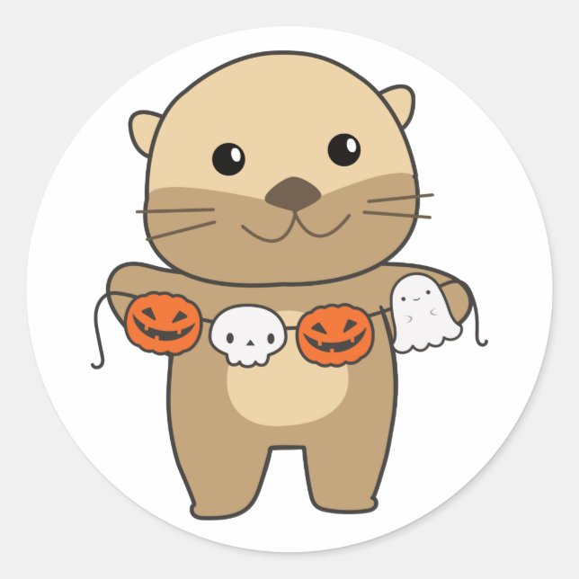 Otter Happy Halloween Pumpkin Bat Kostüm Classic Runder Aufkleber (Vorderseite)
