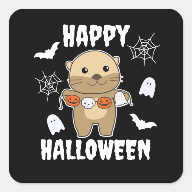 Otter Happy Halloween Pumpkin Bat Kostüm Quadratischer Aufkleber (Vorderseite)