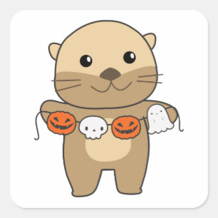 Otter Happy Halloween Pumpkin Bat Kostüm Square S Quadratischer Aufkleber