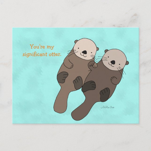 Otter Holding Hand Postcard Niedlich Otter Couple Postkarte (Vorderseite)