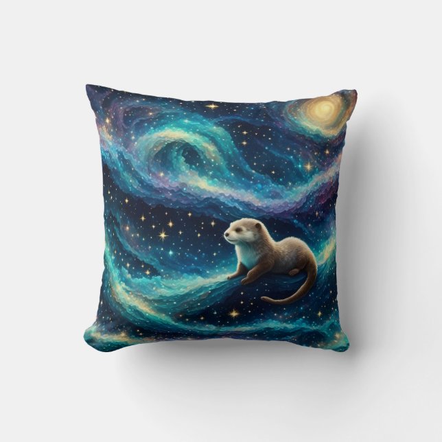 Otter in der Sternennacht Kissen (Vorderseite)
