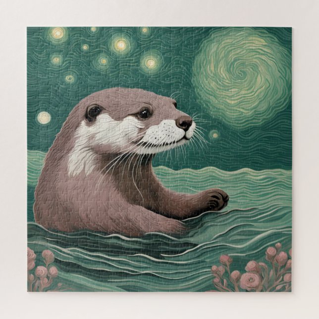 Otter in der Sternennacht und Rose (Vertikal)
