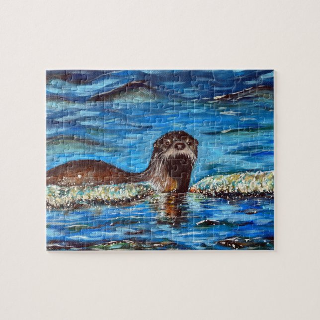 Otter in der Waves-Malerei (Horizontal)