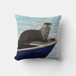 Otter in einem Bootsanstrich Kissen