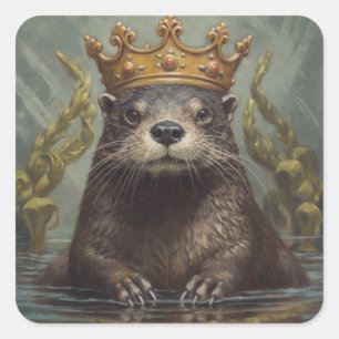 Otter in einer Krone Quadratischer Aufkleber