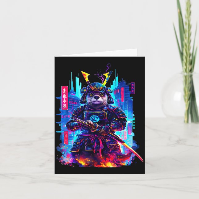 Otter Katana Cyberpunk Neon Samurai Japanese Art  Karte (Vorderseite)
