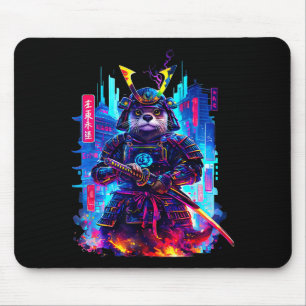 Otter Katana Cyberpunk Neon Samurai Japanische Kun Mousepad
